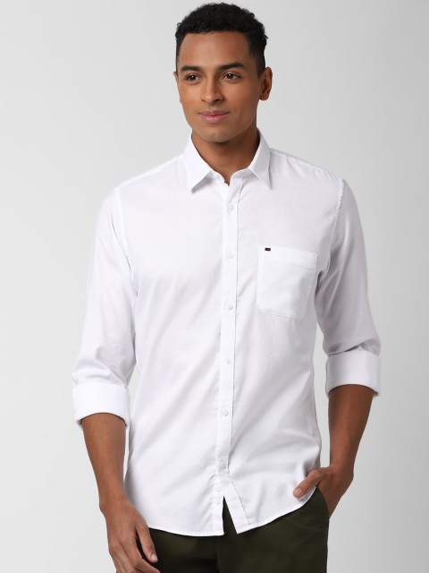 

Peter England Casuals Men White Slim Fit Solid Cotton Casual Shirt