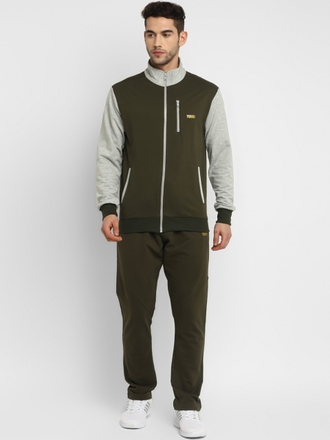 

Yuuki Men Olive Green & Grey Melange Solid Tracksuit