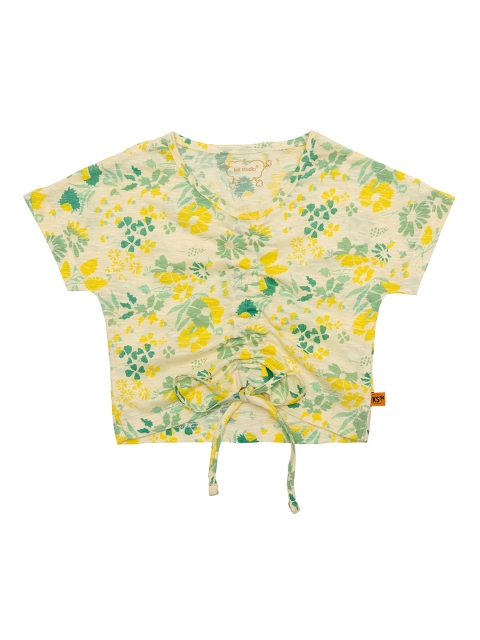 

Kid Studio Yellow & Green Floral Printed Tropical Pure Cotton Regular Top
