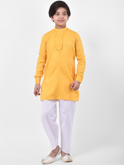 

DEYANN Boys Yellow & White Solid Cotton Kurta with Pyjamas