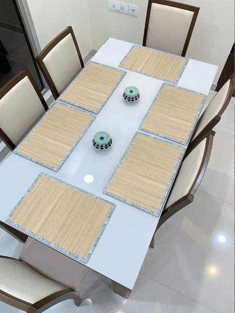 

HomeStorie Set of 6 Beige & Grey Textured Eco-Friendly Handmade River Grass Table Placemats