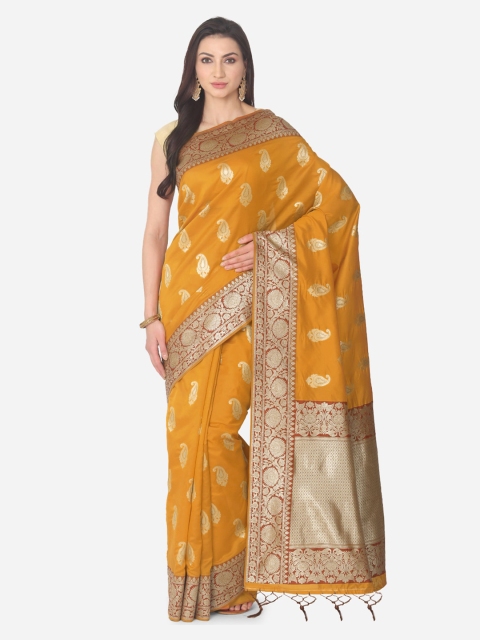 

BOMBAY SELECTIONS Mustard & Gold-Toned Silk Blend Woven Design Banarasi Saree