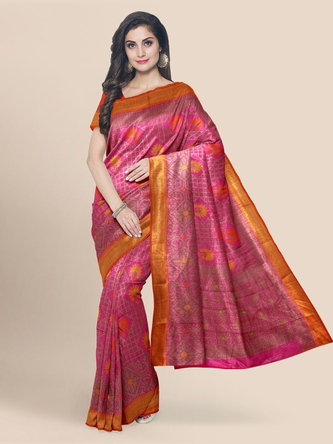 

KLM Fashion Mall Pink Cotton Blend Woven Design Banarasi Saree