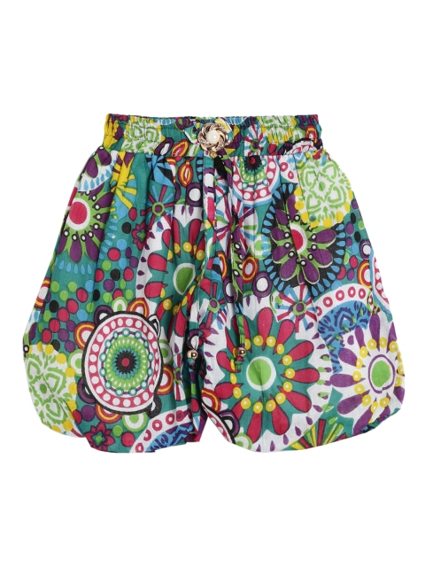 

SWEET ANGEL Girls Green Printed Loose Fit Regular Shorts