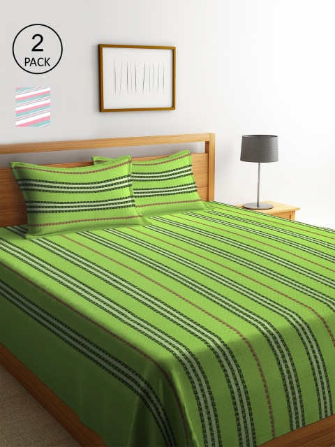 

KLOTTHE Set Of 2 Striped Double Bed Cover with 4 Pillow Covers, White