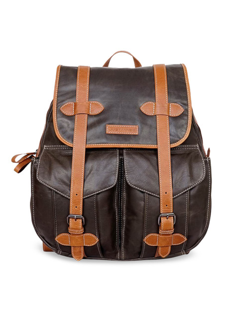 

Justanned Men Brown & Black Leather Backpack
