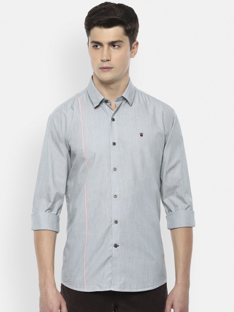 

Louis Philippe Sport Men Grey & White Slim Fit Striped Pure Cotton Casual Shirt