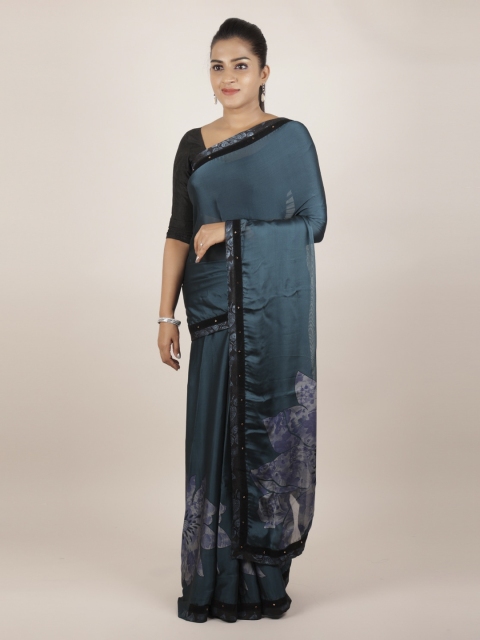 

Pothys Blue Printed Poly Georgette Saree
