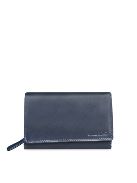 

CALFNERO Navy Blue Solid Leather Purse Clutch