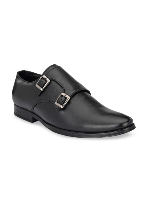 

Eego Italy Men Black Solid Leather Formal Monks Shoes