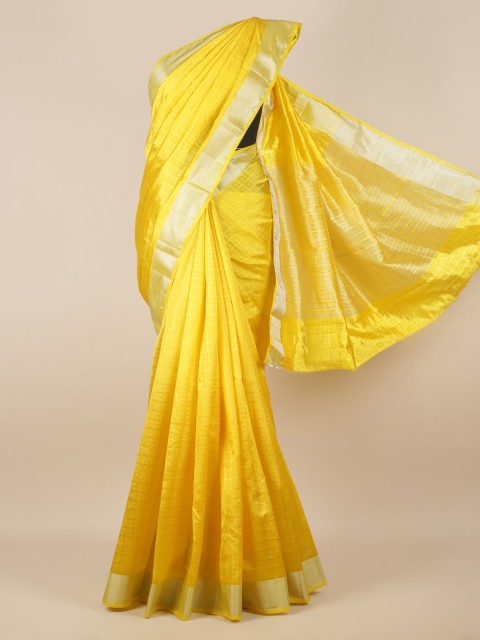

Pothys Yellow Solid Jute Silk Saree