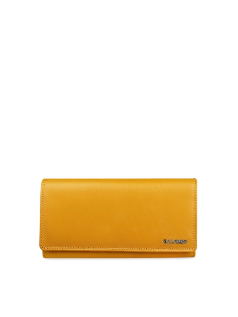 

CALFNERO Yellow Solid Leather Purse Clutches
