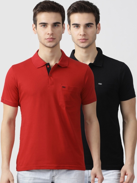 

Cloak & Decker Men Pack of 2 Red & Black Solid Polo Collar T-shirt