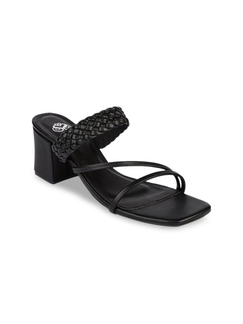 

Sole To Soul Women Black Woven Design Block Heels