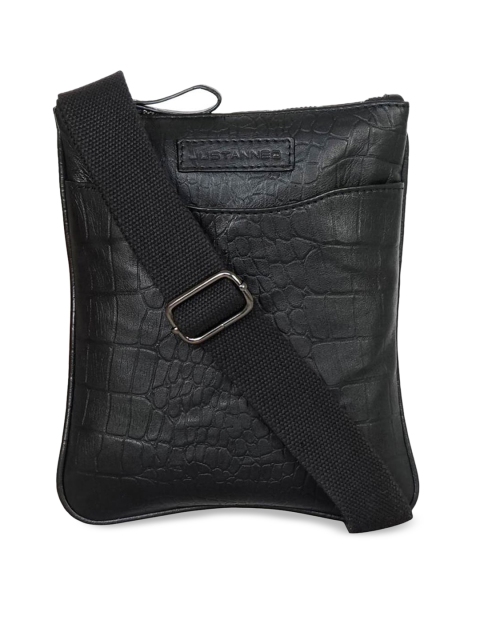 

Justanned Men Black Textured Messenger Bag