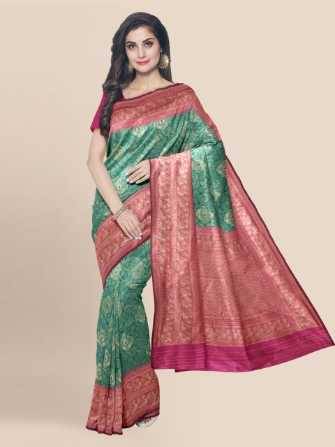 

KLM Fashion Mall Green & Red Silk Blend Woven Design Banarasi Saree