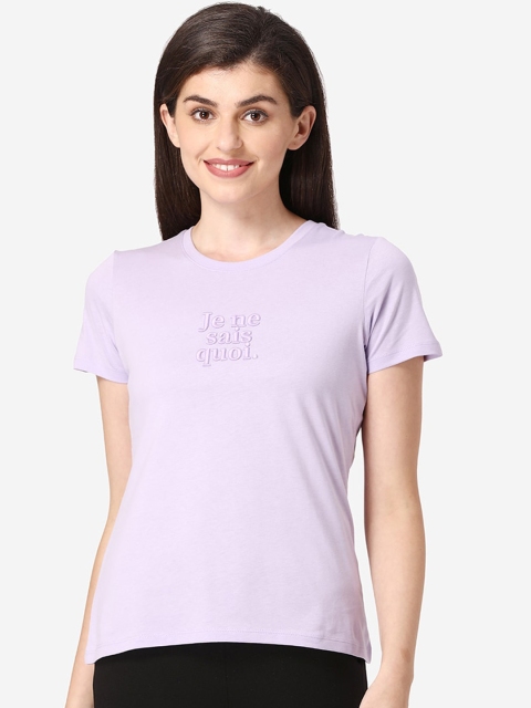 

Mode by Red Tape Women Purple Solid Round Neck T-shirt