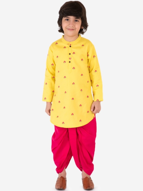 

Lil Peacock Boys Yellow Kurta Dhoti set
