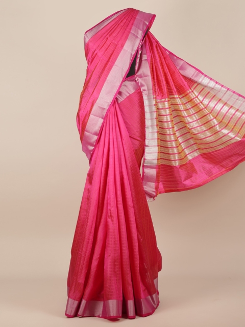 

Pothys Magenta Checked Jute Silk Saree