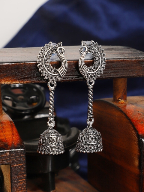 

ANIKAS CREATION Silver-Toned Dome Shaped Jhumkas