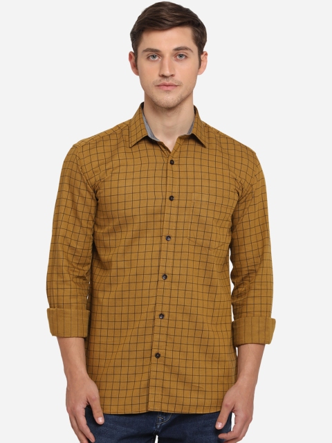 

Greenfibre Men Mustard Yellow & Yellow Slim Fit Checked Pure Cotton Casual Shirt