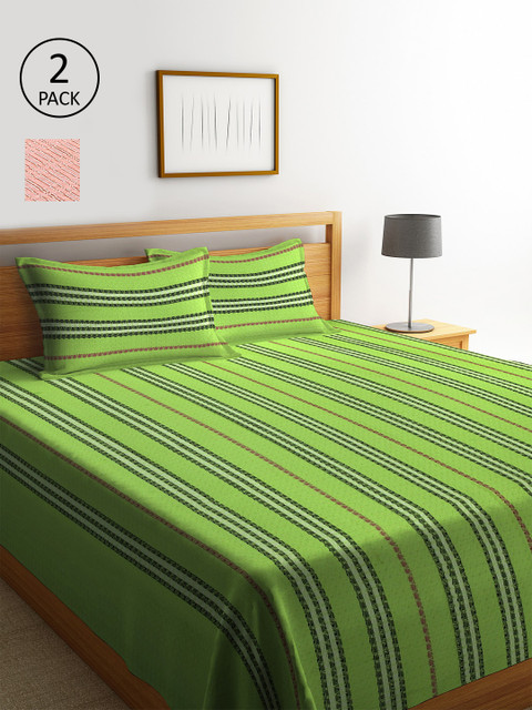 

KLOTTHE Set Of 2 Woven-Design Bed Cover With 4 Pillow Covers, Peach