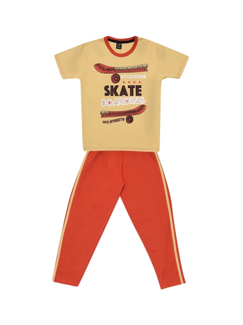 

Todd N Teen Boys Camel Brown & Orange Printed T-shirt with Trousers