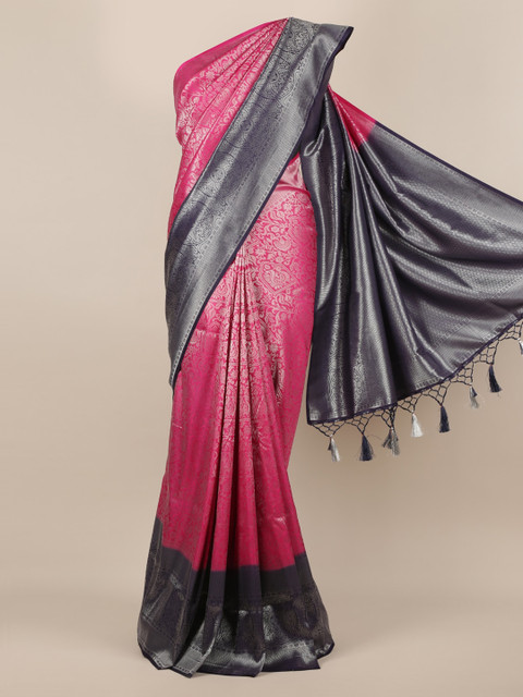 

Pothys Pink & Black Jute Silk Woven Design Saree
