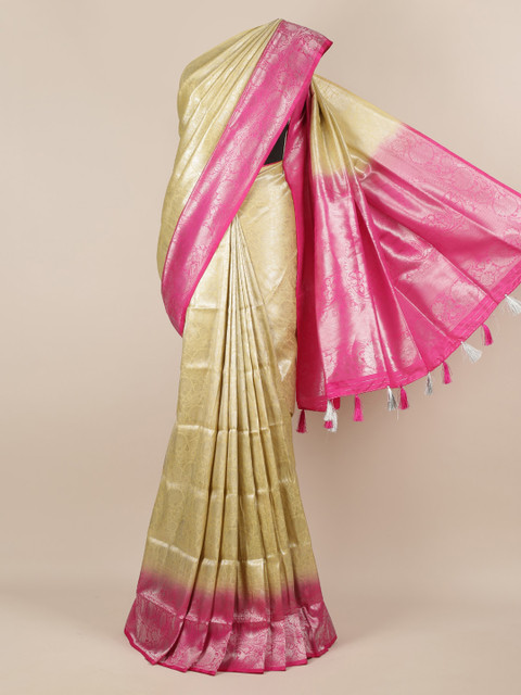 

Pothys Cream-Coloured & Pink Jute Silk Woven Design Saree