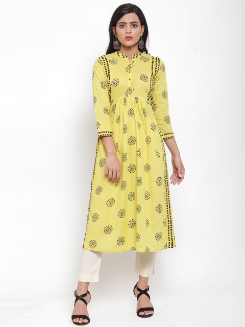 Kiaasa Women Yellow Ethnic Motifs Printed Kurta