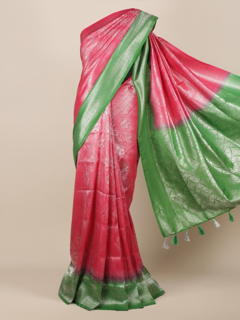 

Pothys Pink & Green Jute Silk Woven Design Saree
