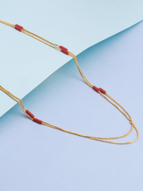 

Alankruthi Gold-Toned & Red Brass Red Beads Layered Chain