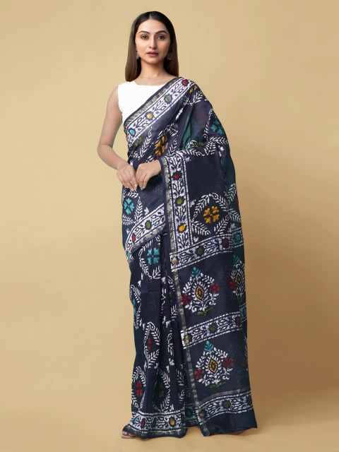 

Unnati Silks Blue Silk Cotton Printed Chanderi Saree