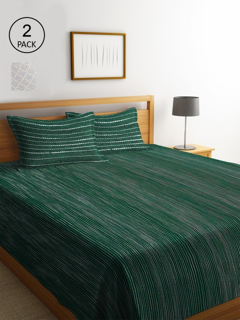

KLOTTHE Set of 2 Woven-Design Double Bed Cover with 4 Pillow Covers, Green
