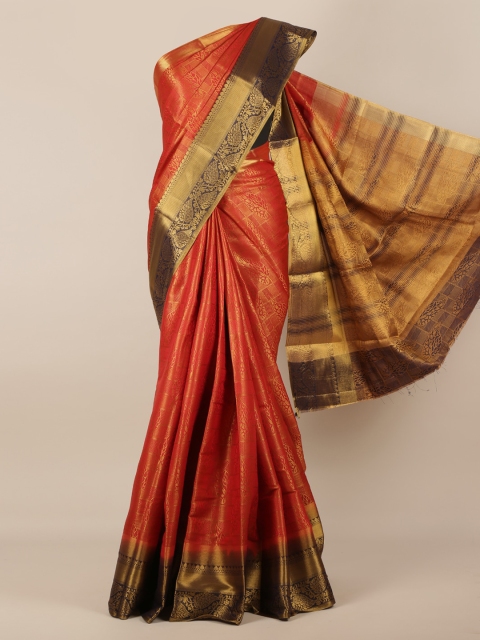 

Pothys Red & Gold-Toned Jute Silk Woven Design Saree