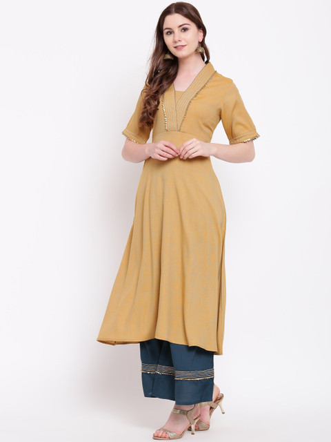 

Shakumbhari Women Beige & Grey Printed Thread Work Anarkali Kurta