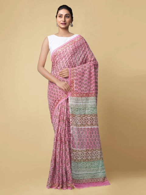 

Unnati Silks Pink Pure Cotton Printed Kota Saree