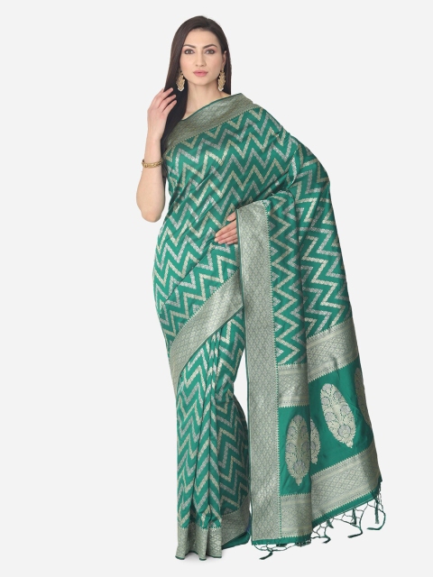 

BOMBAY SELECTIONS Green Silk Blend Woven Design Banarasi Saree
