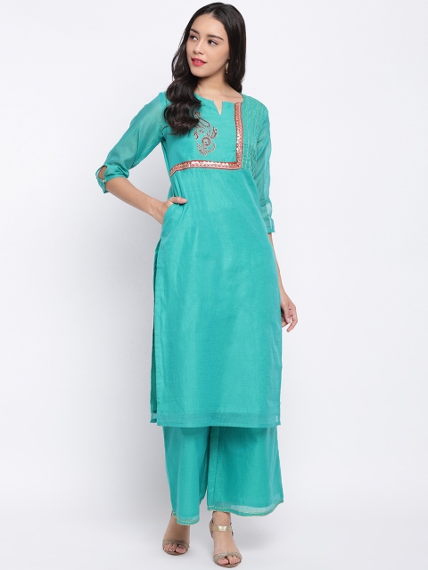 

Shakumbhari Women Turquoise Blue Solid Kurta with Palazzos