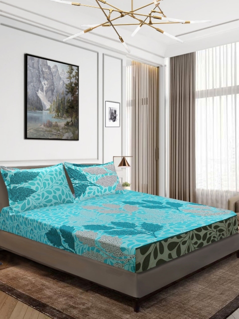 

Aura Blue Floral 144 TC Cotton 1 King Cotton Bedsheet with 2 Pillow Covers