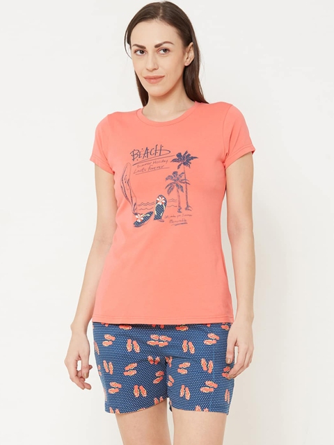 

Sweet Dreams Women Coral & Blue Printed Night suit