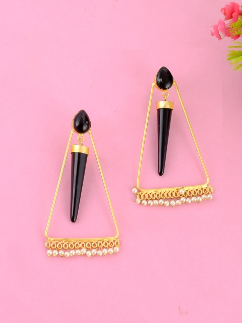 

Silvermerc Designs Gold-Plated & Black Contemporary Drop Earrings