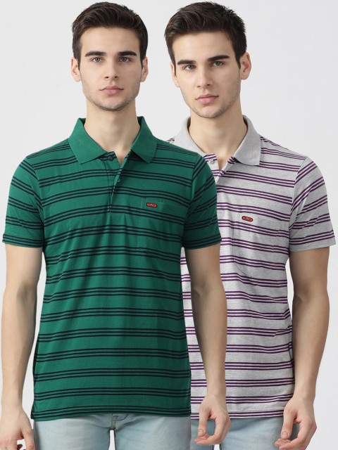 

Cloak & Decker Men Multicoloured Set of 2 Striped Polo Collar T-shirt, Multi