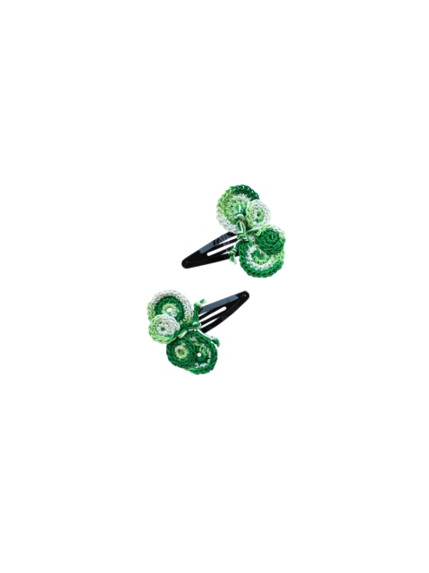 Woonie Girls Green & White Set of 2 Embellished Tic Tac Hair Clip