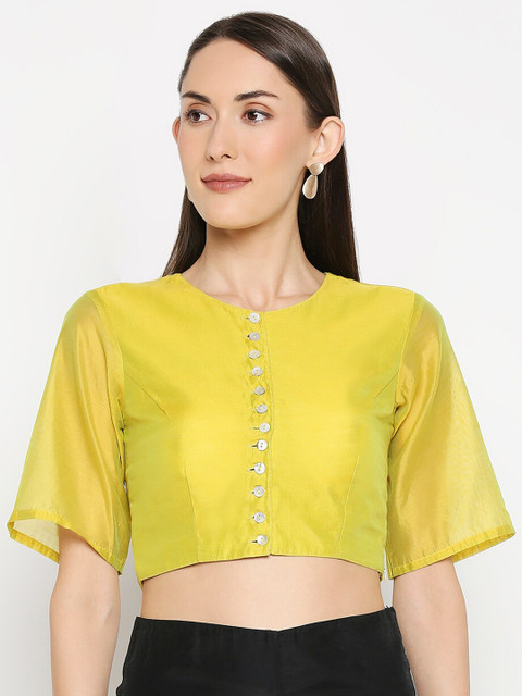 

Desi Weavess Women Yellow Solid Readymade Saree Blouse