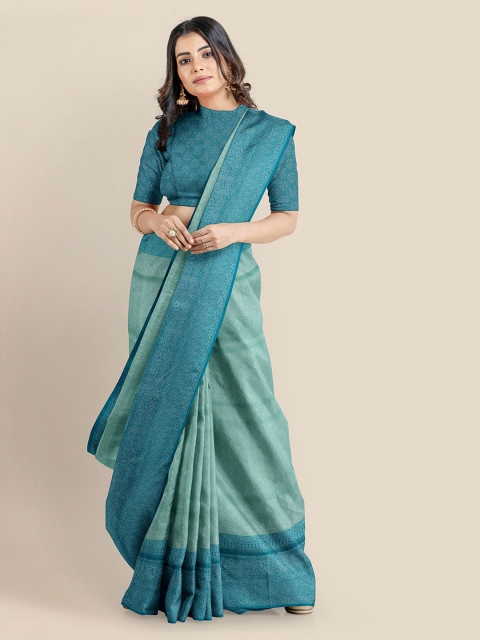 

KLM Fashion Mall Sea Green Silk Blend Woven Design Banarasi Saree