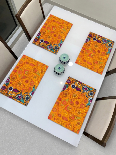 

HomeStorie Set of 4 Yellow & Blue Ethnic Motifs Digital Printed Table Placemats