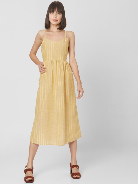 

Vero Moda Women Yellow Striped A-Line Dress