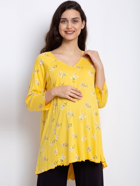 

Tiara Women Yellow Printed Maternity Cotton Tunic