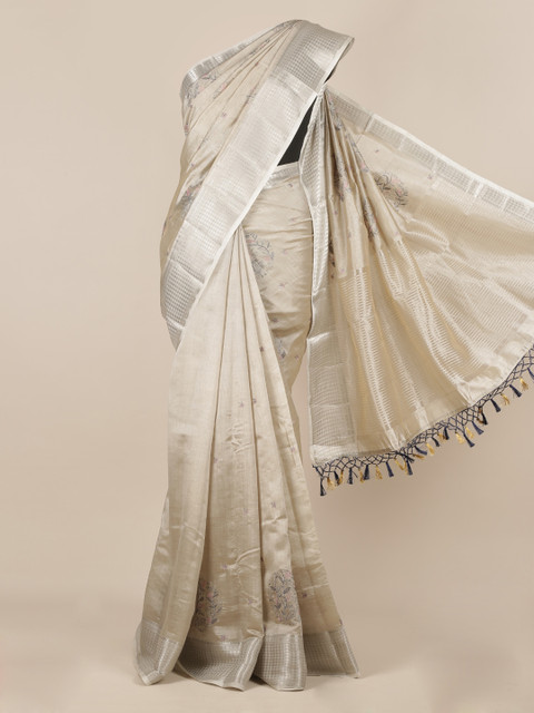 

Pothys Grey Embroidered Jute Silk Saree
